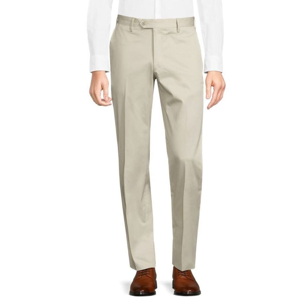 $460 NWT Santorelli Taupe Cotton Blend Flat Front Trousers Casual Pants Size 44